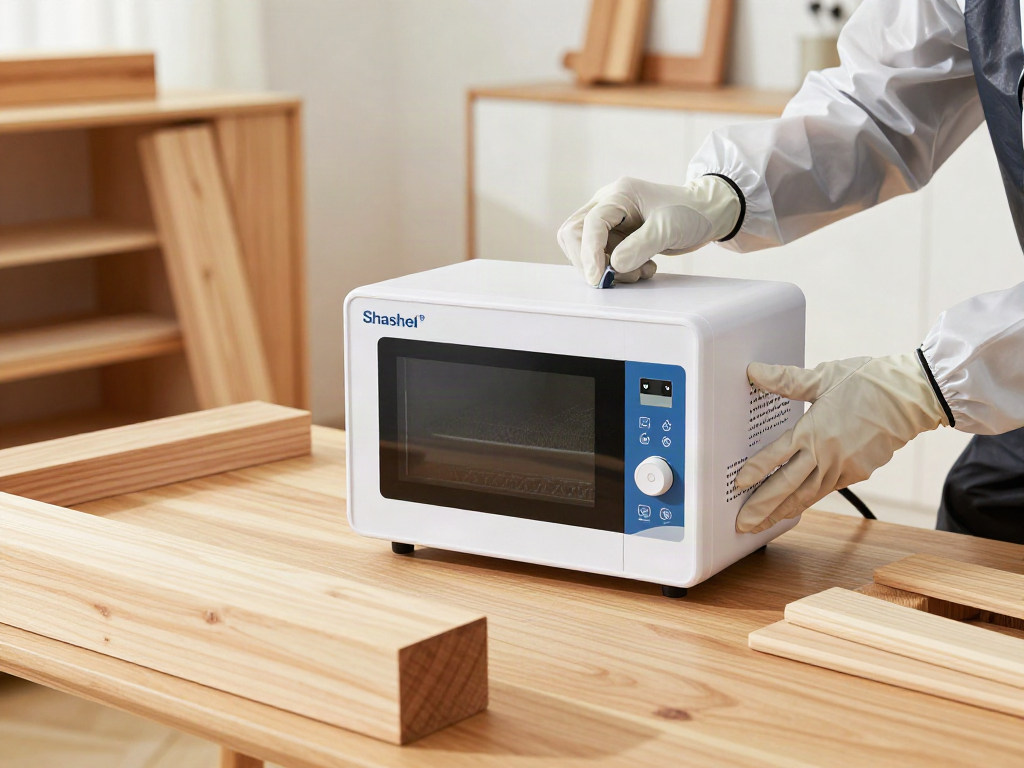 Traitement de bois avec Shashel® dans un environnement lumineux et sécurisé.
