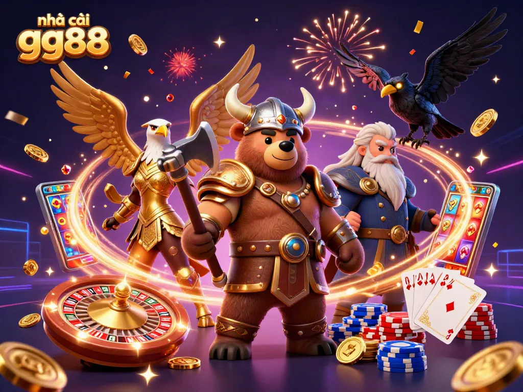Experience thrilling gaming at nhà cái gg88 with vibrant characters and dynamic casino elements.