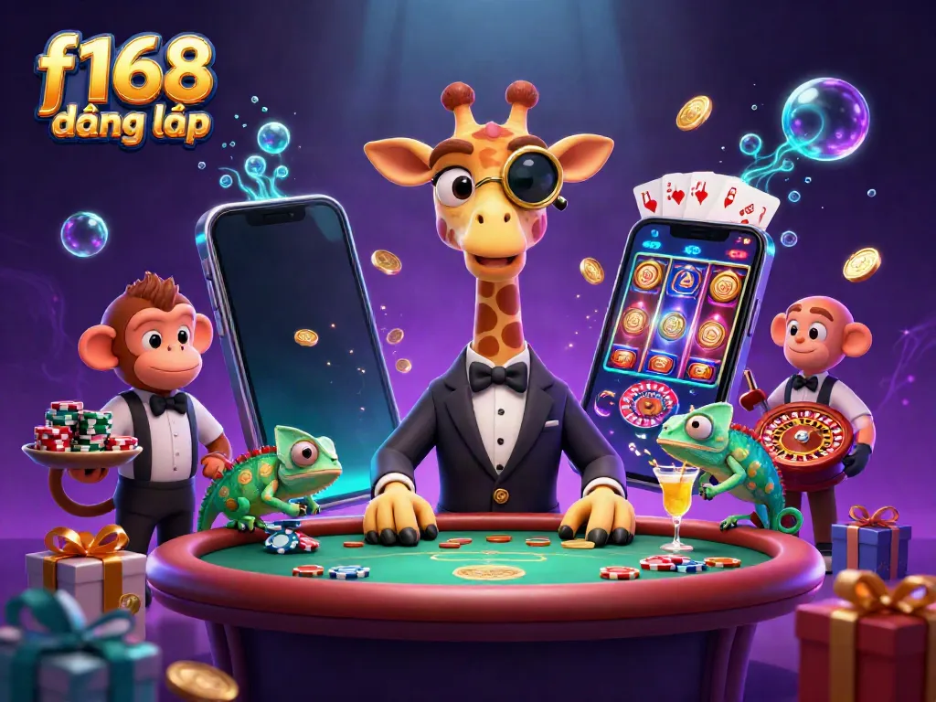 Experience the thrill of f168 đăng nhập with vibrant casino characters and dynamic gaming elements.