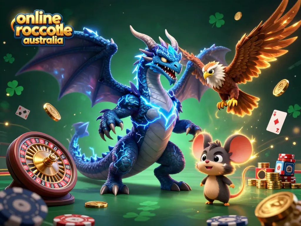 Experience online roulette australia excitement with a dynamic 3D casino illustration featuring vibrant characters.